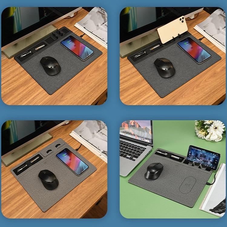 Jj 82401 Mouse Pad With Phone Charging & Holder - Grey