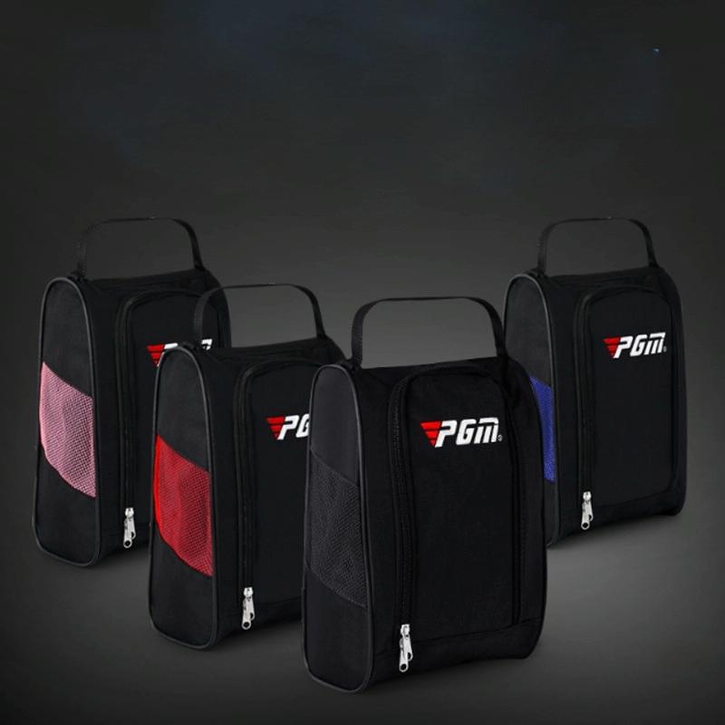 Convenient Breathable Golf Shoe Bag - Durable Nylon - Black Pink