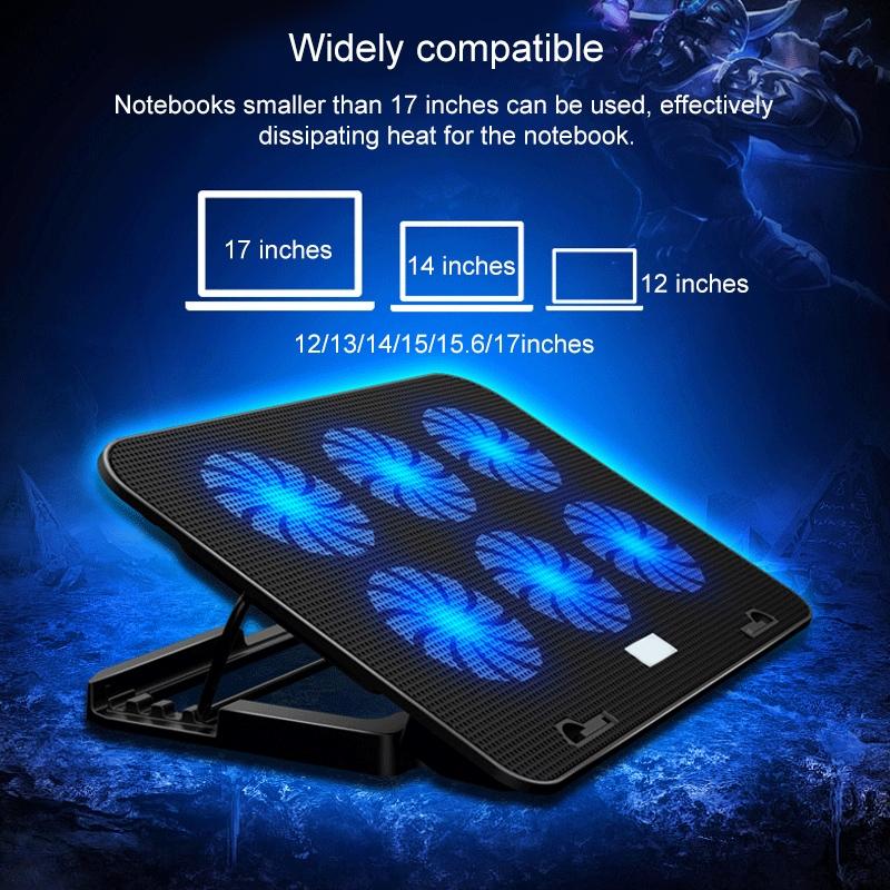 Silent Six-fan Cooling Holder for Notebook Computers - Black