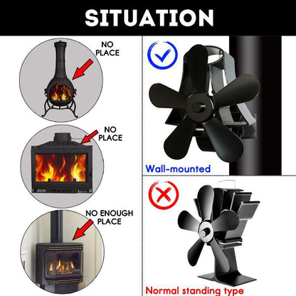 High Temp 5-blade Heat Powered Stove Fan for Fireplaces - Grey
