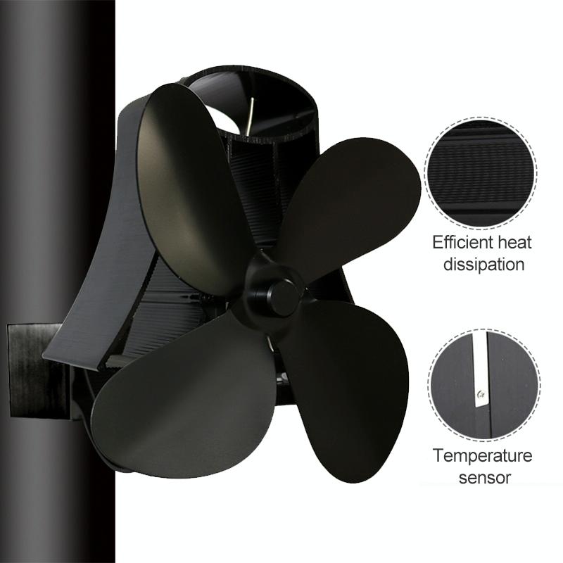 4-blade Heat Powered Fireplace Stove Fan - Aluminum - Grey