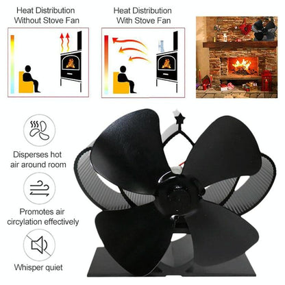High Temperature 4-blade Heat Powered Stove Fan for Fireplaces - Gold