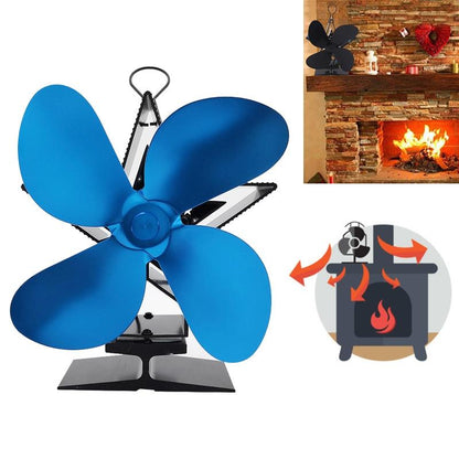 Efficient 4-blade Heat-powered Stove Fan - Aluminum - Blue