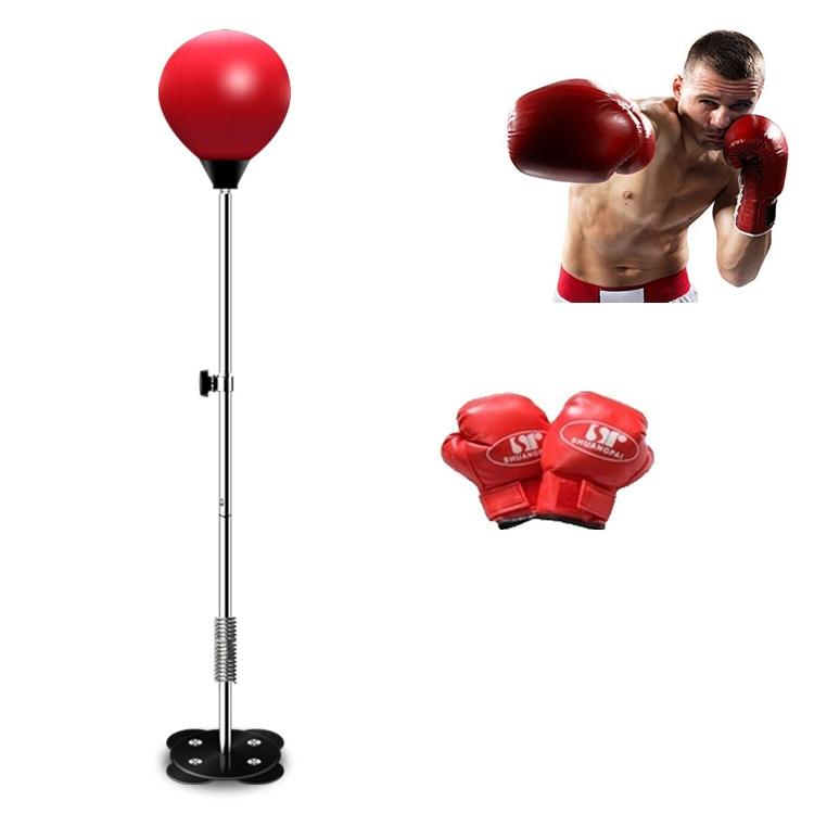 Adjustable Vertical Leather Speed Ball With Suction Cup And Gloves - Red