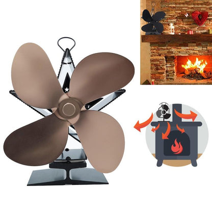 Efficient 4-blade Heat-powered Stove Fan - Aluminum - Red