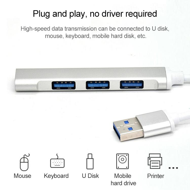 Aluminum Usb 3.0 + 2.0 Hub Adapter Silver