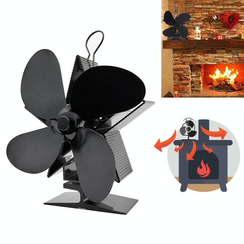 Efficient 4-blade Heat-powered Stove Fan - Aluminum - Silver