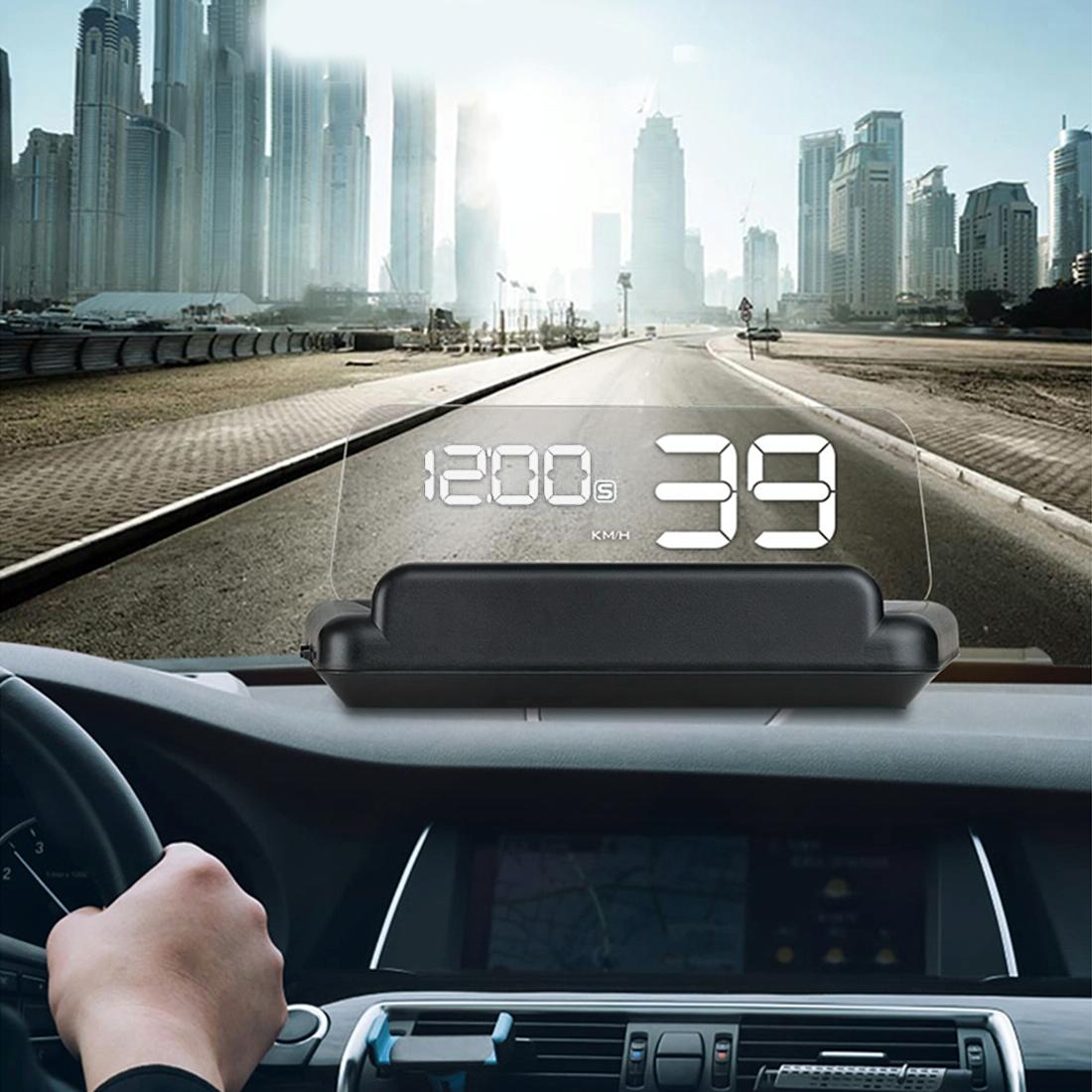 Virtual Hd Reflection Board Car Gps Hud Speed & Distance Display Over / Under Speed & Voltage Alarm Fatigue Driving - White