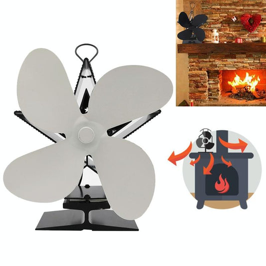 Efficient 4-blade Heat-powered Stove Fan - Aluminum - White