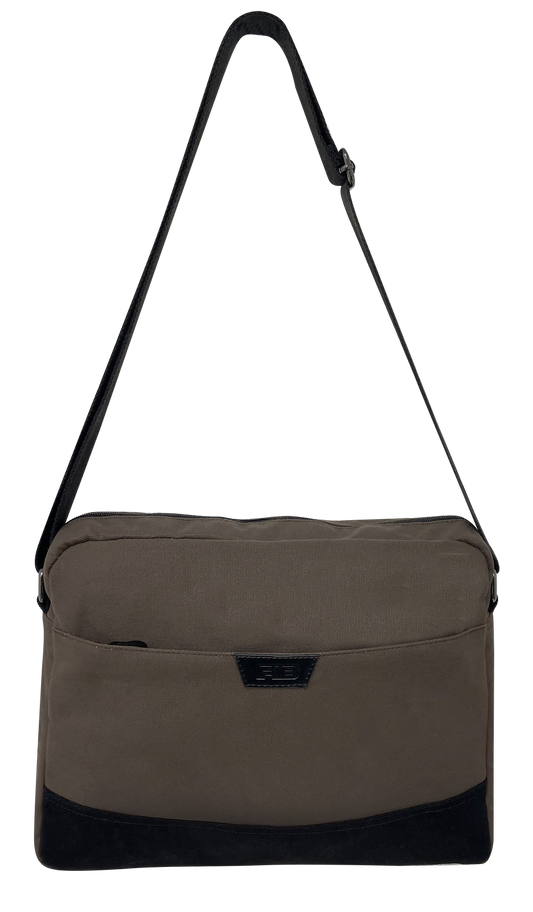 FIB Byron Canvas Laptop Messenger Bag Travel Shoulder Sling - Brown