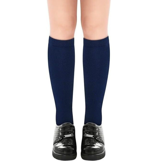 1x Pair School Uniform Knee High Socks Cotton Rich Girls Boys Kids - Navy - 13-3 (8-10 Years Old)