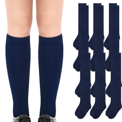 12x Pairs School Uniform Knee High Socks Cotton Rich Girls Boys Kids Bulk - Navy - 2-8 (10-12 Years Old)