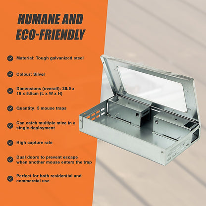 5x Humane Mice Trap Reusable Safe Catching Metal Mouse Multi Live Catcher