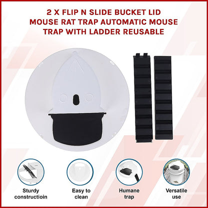 2 x Flip N Slide Bucket Lid Mouse Rat Trap Automatic Mouse Trap With Ladder Reusable
