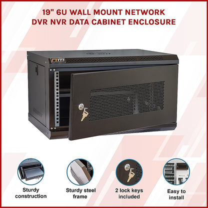 19" 6U Wall Mount Network DVR NVR Data Cabinet Enclosure