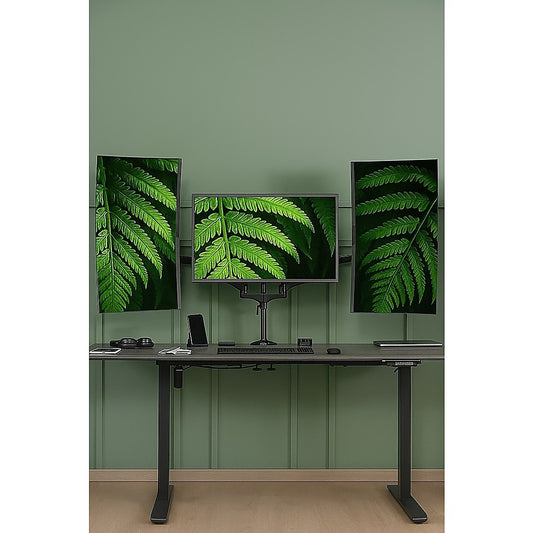 Triple Computer Monitor Mount Stand – Desk Clamp with 3 Adjustable Arms for Multi-Screen Display Setup