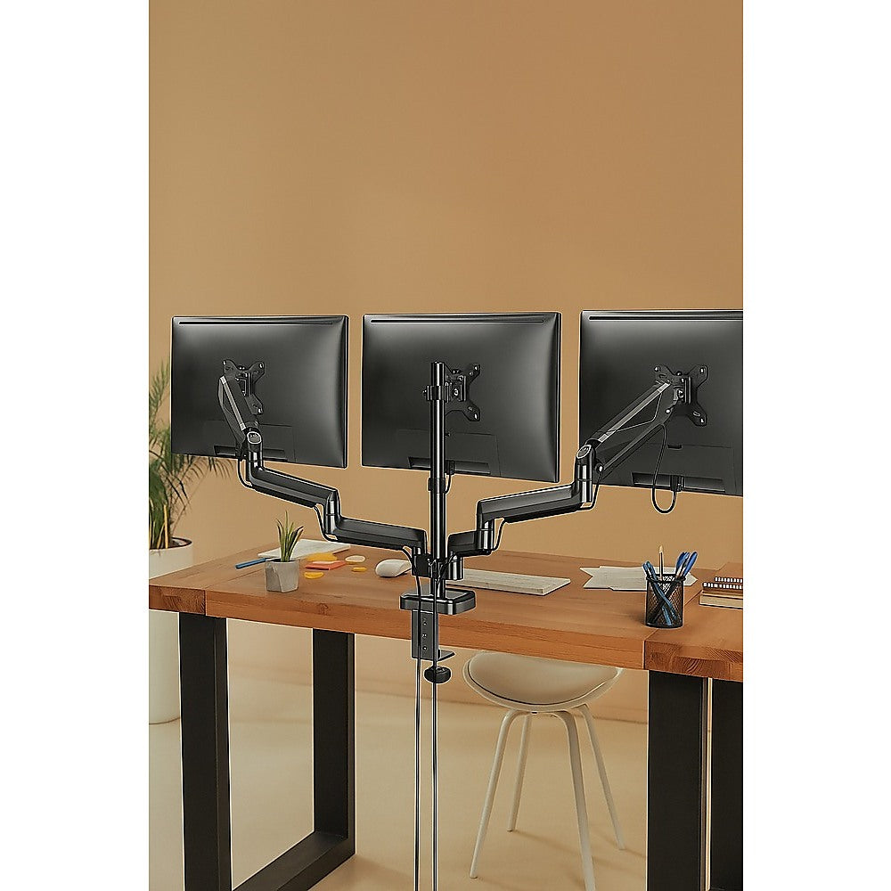 Triple Computer Monitor Mount Stand – Desk Clamp with 3 Adjustable Arms for Multi-Screen Display Setup