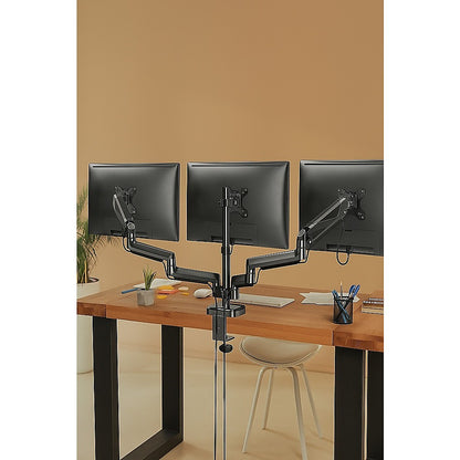 Triple Computer Monitor Mount Stand – Desk Clamp with 3 Adjustable Arms for Multi-Screen Display Setup
