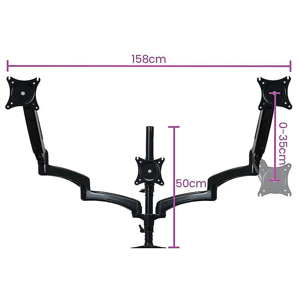 Triple Computer Monitor Mount Stand – Desk Clamp with 3 Adjustable Arms for Multi-Screen Display Setup