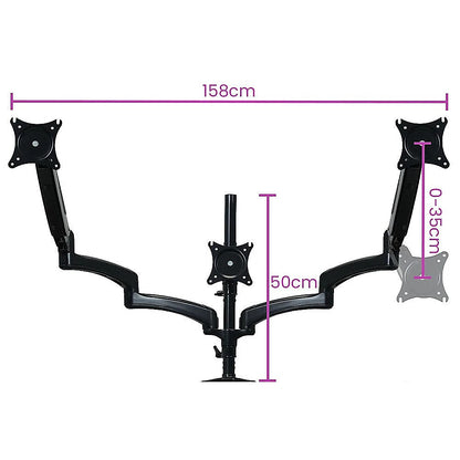 Triple Computer Monitor Mount Stand – Desk Clamp with 3 Adjustable Arms for Multi-Screen Display Setup