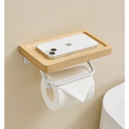 Toilet Paper Holder with Shelf Wall Mounted Bathroom Storage
