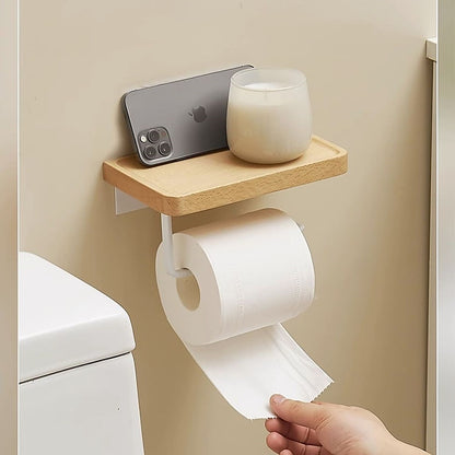 Toilet Paper Holder with Shelf Wall Mounted Bathroom Storage