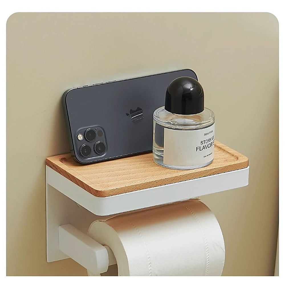 Toilet Paper Holder with Shelf Wall Mounted Bathroom Storage