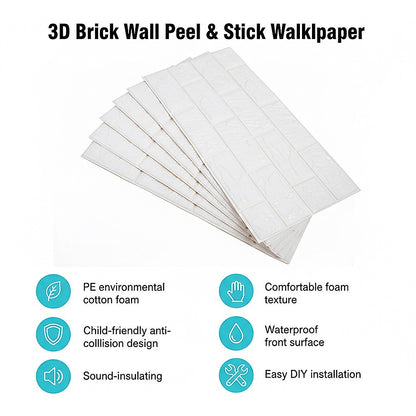 3D Brick Wall Tile Stickers 60x30cm – 50 Pack Peel & Stick Wallpaper