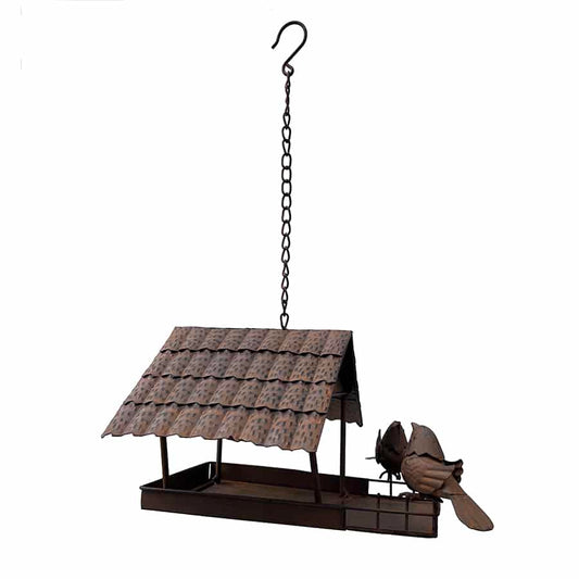 Rust Hanging Birdhouse w 2 Birds 42cm