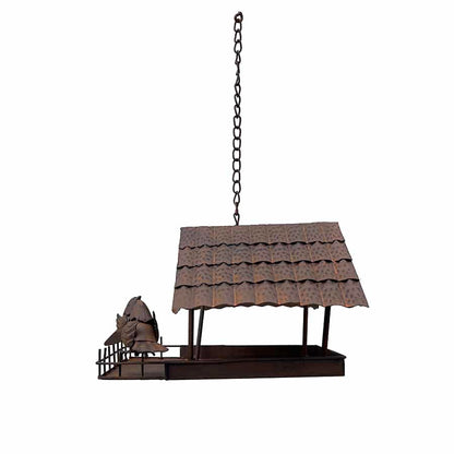 Rust Hanging Birdhouse w 2 Birds 42cm