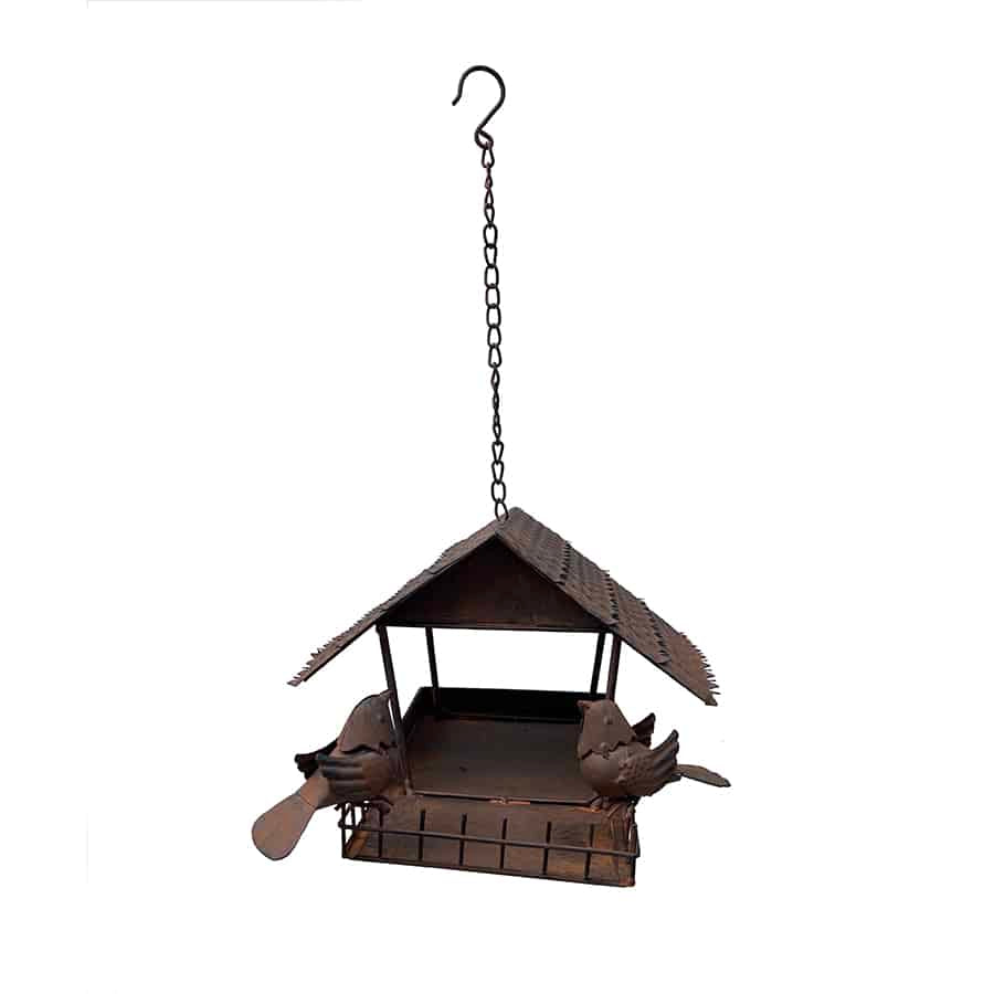 Rust Hanging Birdhouse w 2 Birds 42cm