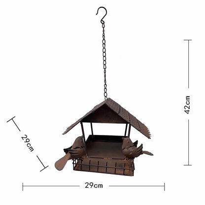 Rust Hanging Birdhouse w 2 Birds 42cm