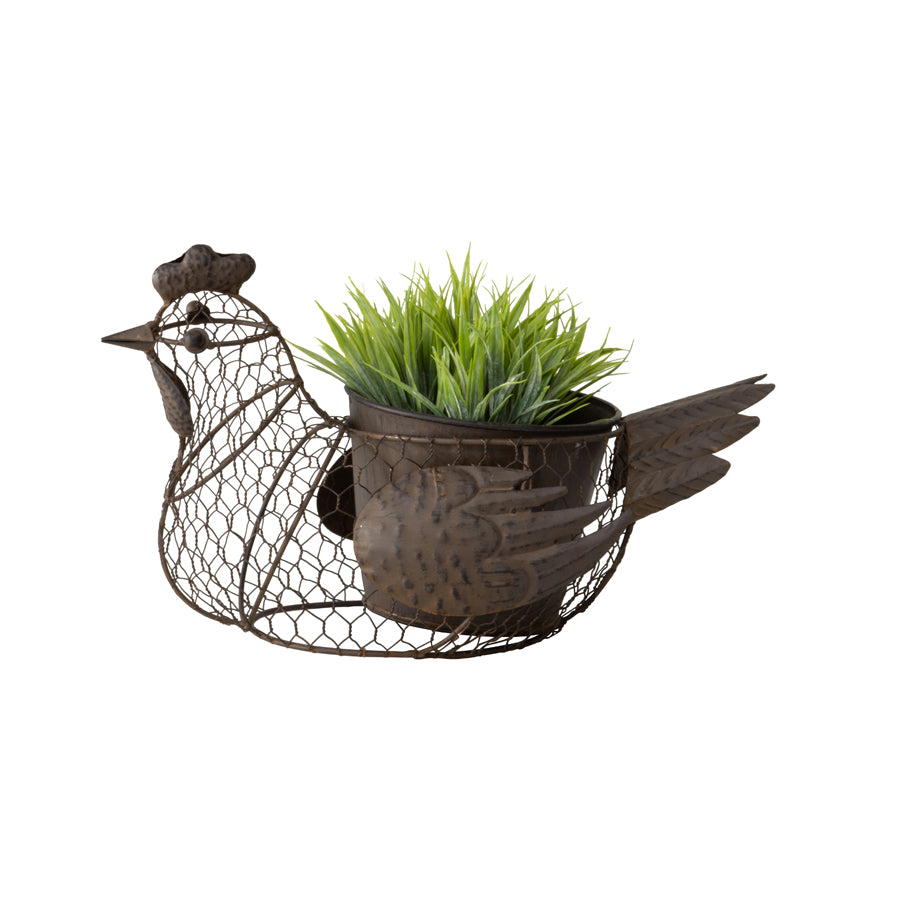 Chicken Wire Chook w Pot & Handle 35cm