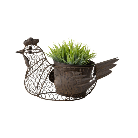 Chicken Wire Chook w Pot & Handle 35cm