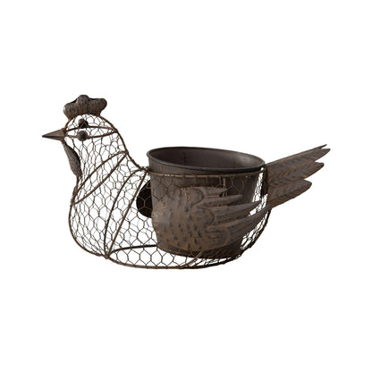 Chicken Wire Chook w Pot & Handle 35cm