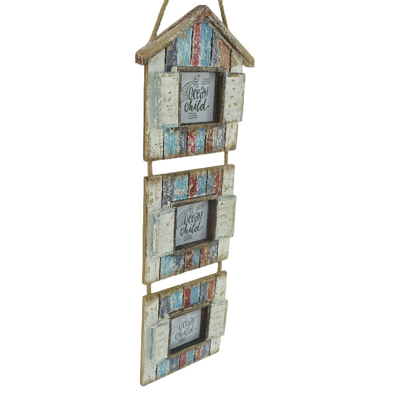 Handcrafted 3-Photo Frame Hanging Beach Houses 78cm