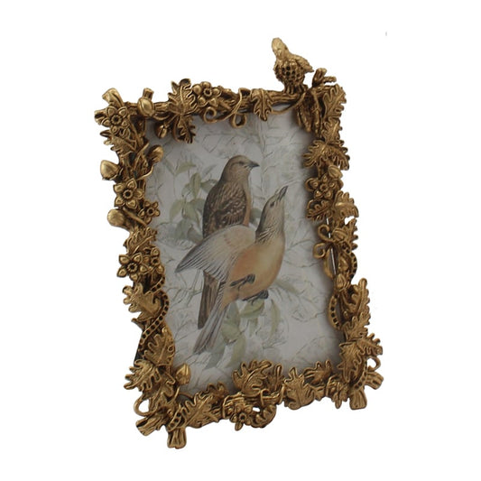 Antique Gold Photoframe w Perched Bird 17cm
