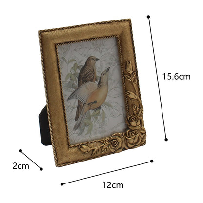 Antique Gold Metal Photoframe w Roses 15cm