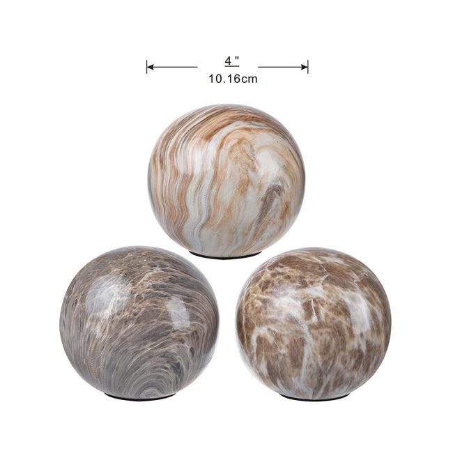 Set 3 Brown Marbleized Balls 10cm