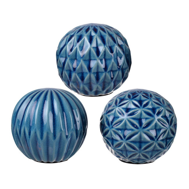 Set 3 Blue Marbleized Balls 10cm