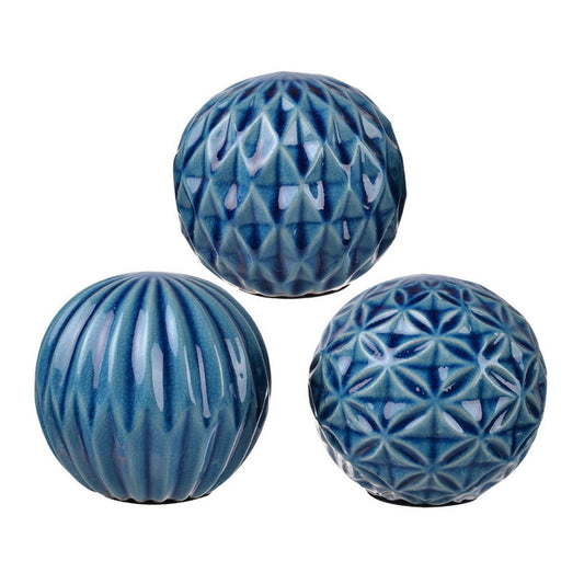 Set 3 Blue Marbleized Balls 10cm