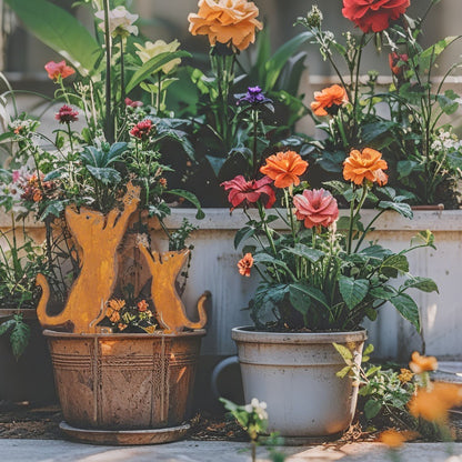 Rust Cat & Kitten Garden Stake 43cm