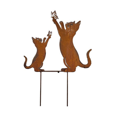 Rust Cat & Kitten Garden Stake 43cm