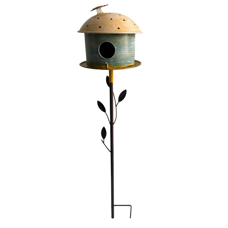Birdhouse w Leaf on Leafy Garden Stake 42cm