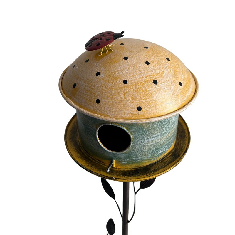 Birdhouse w Leaf on Leafy Garden Stake 42cm