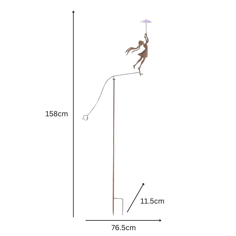 Girl w Yellow Umbrella Spinner / Balancing Garden Stake 62cm