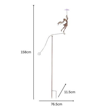 Girl w Yellow Umbrella Spinner / Balancing Garden Stake 62cm