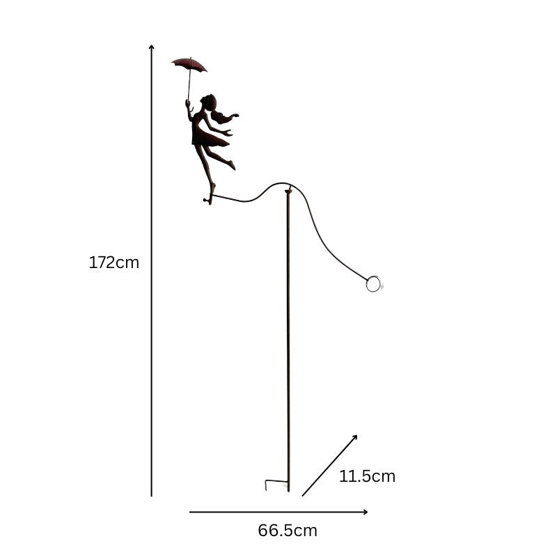 Girl w Red Umbrella Spinner / Balancing Garden Stake 67cm