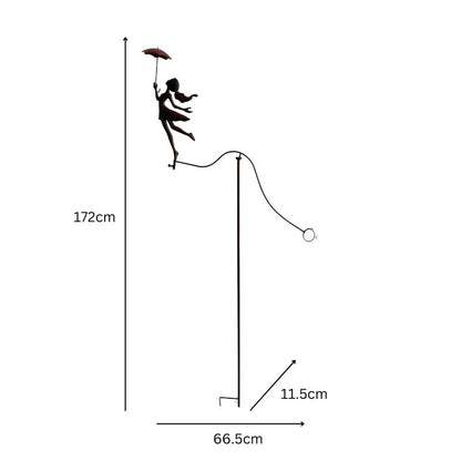 Girl w Red Umbrella Spinner / Balancing Garden Stake 67cm
