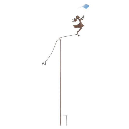 Girl w Blue Kite Spinner / Balancing Garden Stake 66cm